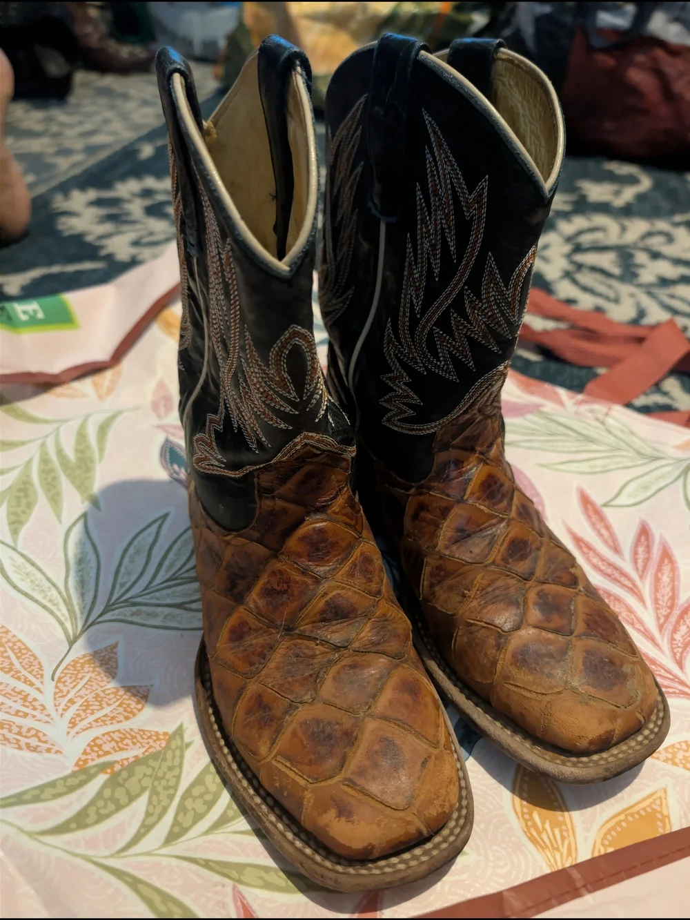Horse Power boys Brown Exotic Leather Western Boots with Dark Shaft